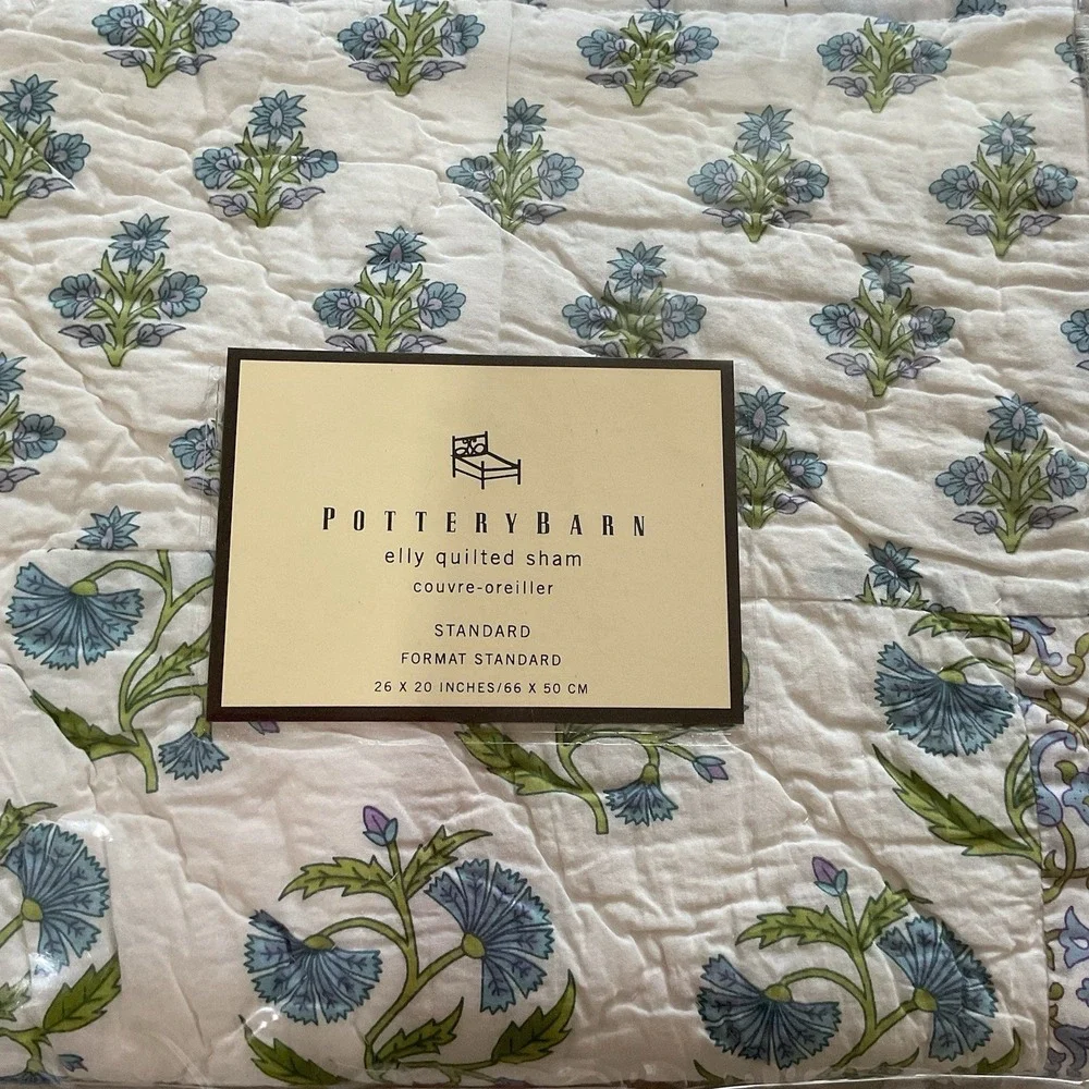 Pottery Barn ELLY Quilted Shams Set of 2 Standard 26x20 White Floral Cottagecore